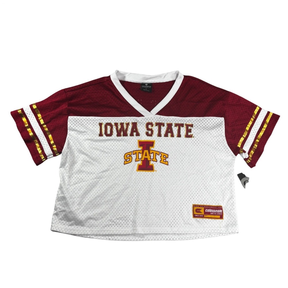 Colosseum Iowa State Cyclones Women Football Jersey Crop Top White Red Large NEW
